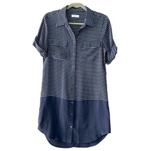 Women Equipment Blue Stripe Silk Shirt Dress Size SP